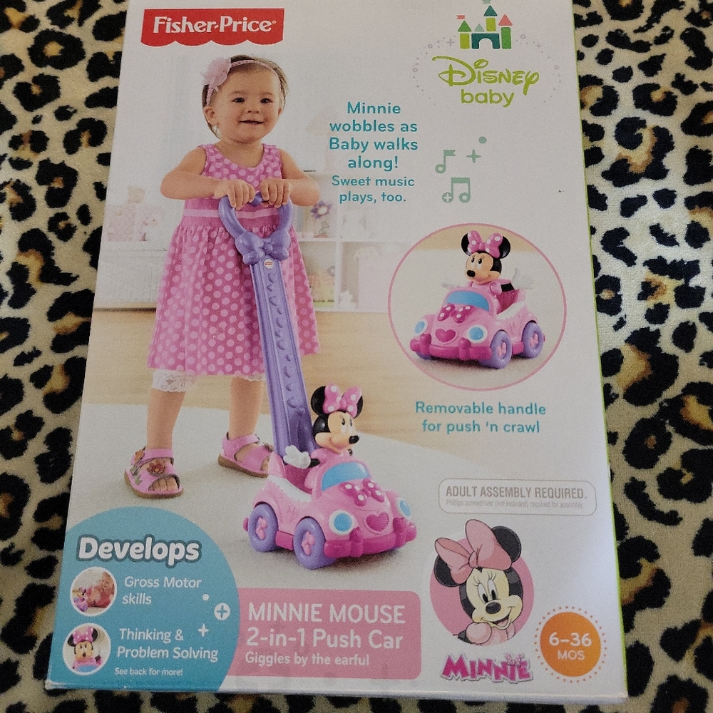 HARD TO FIND Fisher Price Disney Baby Minnie Mouse 2-in-1 Push Car Cart NEW